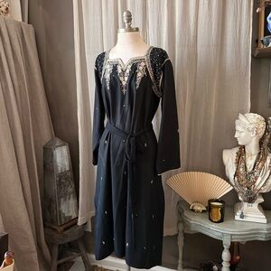 Vintage Black and cream embroidered Indian sari dress